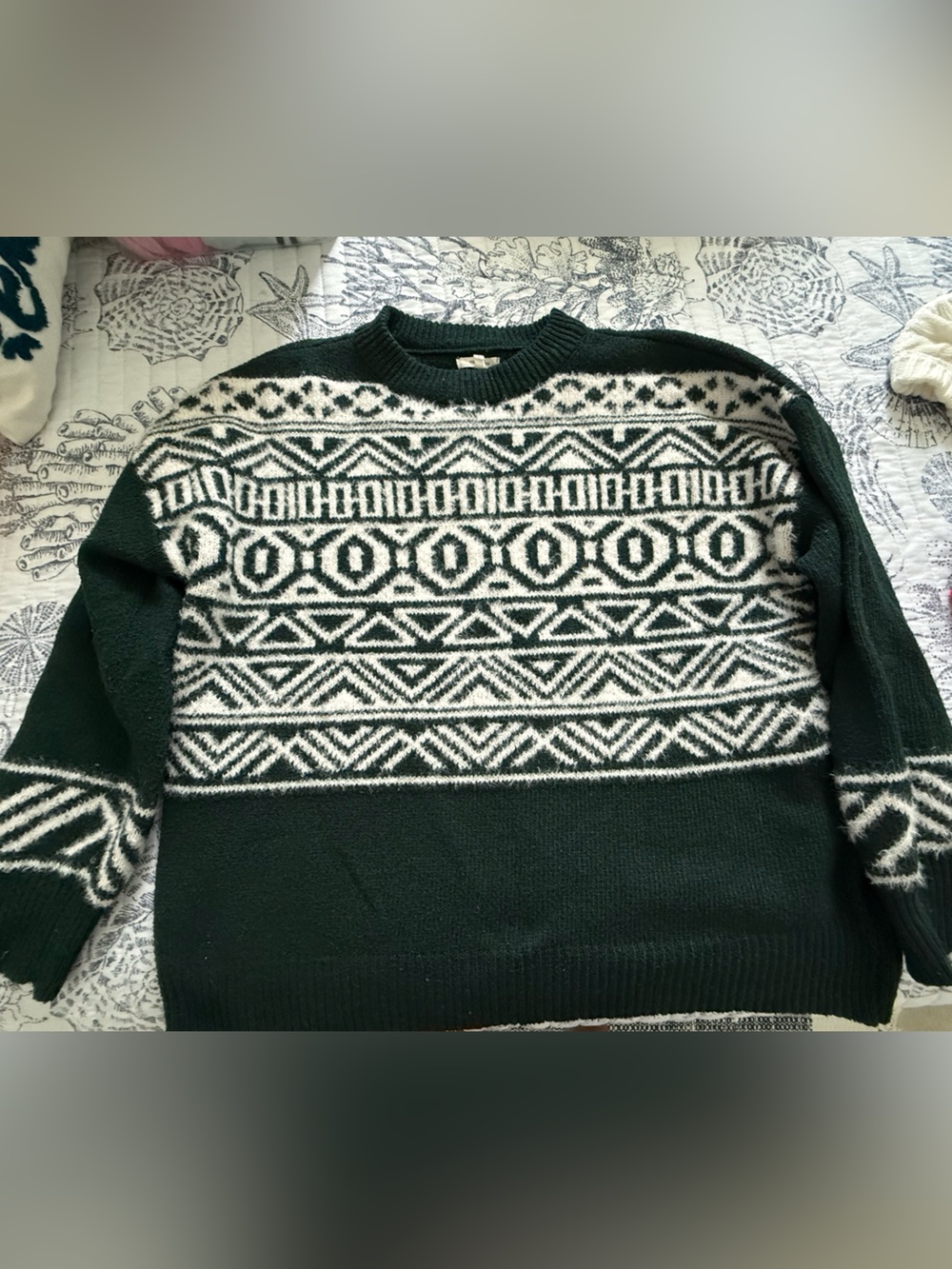 Maurices Dark Green and White Fair Isle Crewneck Sweater